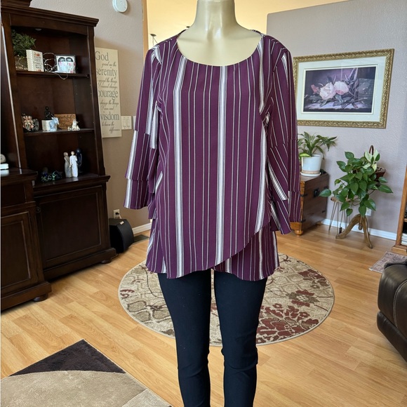 Apt 9 brownish/red, black & white 3/4 sleeves blouse-size L - Picture 5 of 9